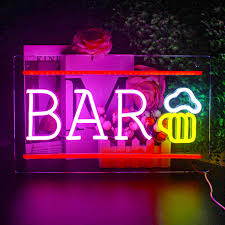 Looklight 3D Neonskylt - Öl Bar Bokstav USB Gul/Rosa